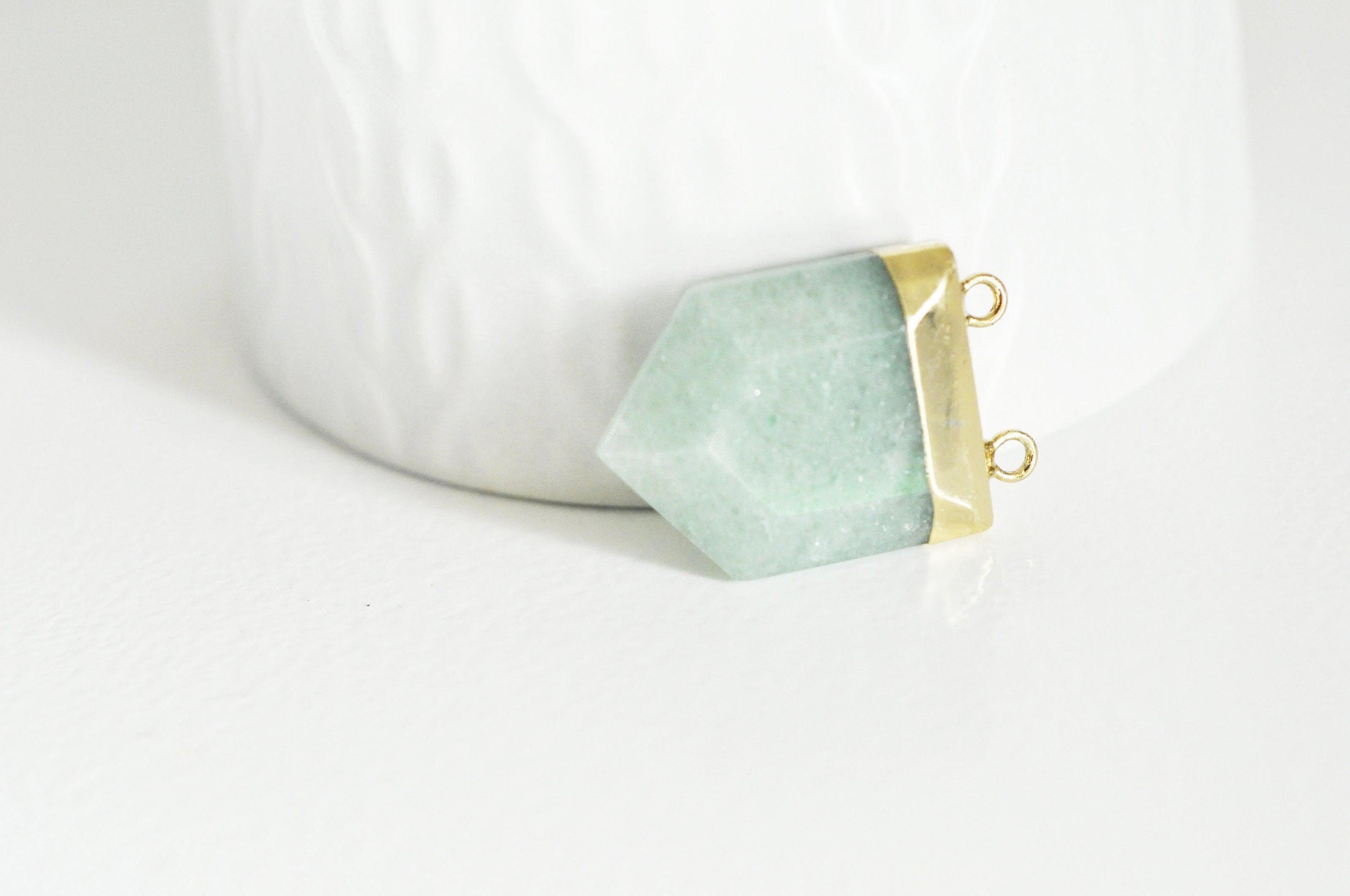 EP Pendentif aventurine hexagone doré,pendentif bijoux pierre,pendentif pierre,aventurine naturelle,pendentif aventurine,28mm,G2983