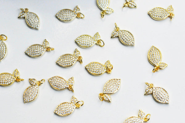 EP Pendentif citron doré 18K zircon blanc,pendentif fruit création bijoux, pendentif doré, 16mm, x1 G4530