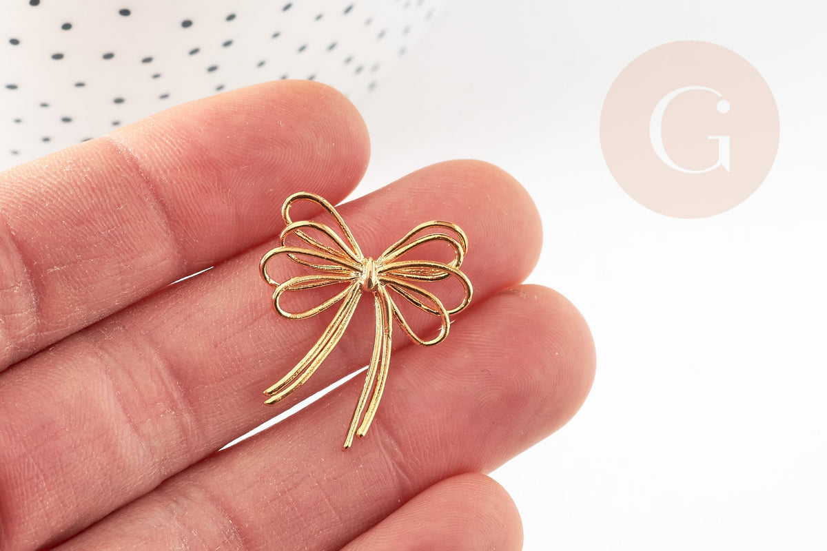 EP-Pendentif connecteur noeud papillon laiton doré 16K 29mm,pendentif doré pour création bijoux DIY, x1 G9239