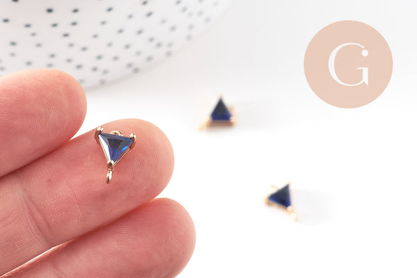 EP-Pendentif connecteur triangle doré cristal bleu saphir 11x8mm, x1 (G5889)