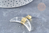 EP Pendentif croissant de lune Cristal de roche naturel support laiton doré 42mm, pierre naturelle x1 G8680