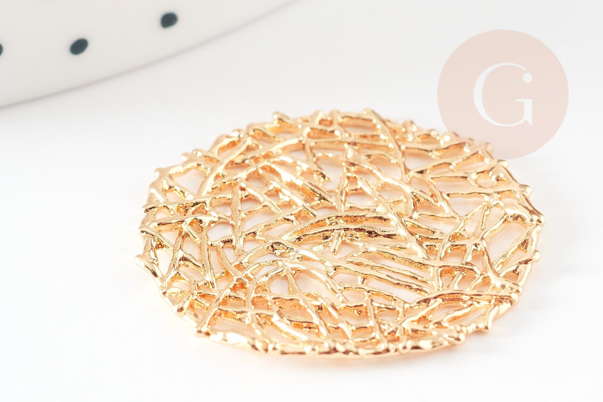 EP-Pendentif estampe filigrane rond laiton doré 18K 28mm, x1 G4653
