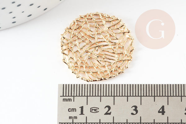 EP-Pendentif estampe filigrane rond laiton doré 18K 28mm, x1 G4653