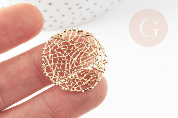 EP-Pendentif estampe filigrane rond laiton doré 18K 28mm, x1 G4653