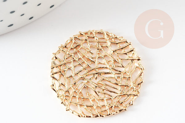 EP-Pendentif estampe filigrane rond laiton doré 18K 28mm, x1 G4653