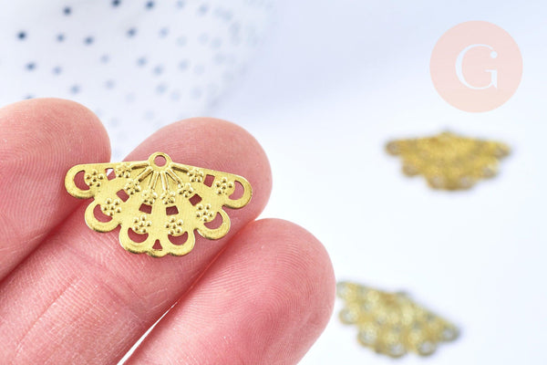 EP Pendentif éventail ajouté laiton brut 30mm, x2 (G6502)