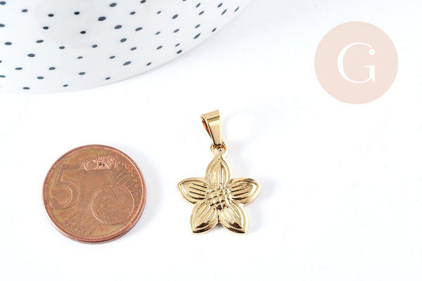 EP Pendentif fleur acier 304 inoxydable doré 20mm, pendentif sans nickel pour création bijoux acier, x1 G8722
