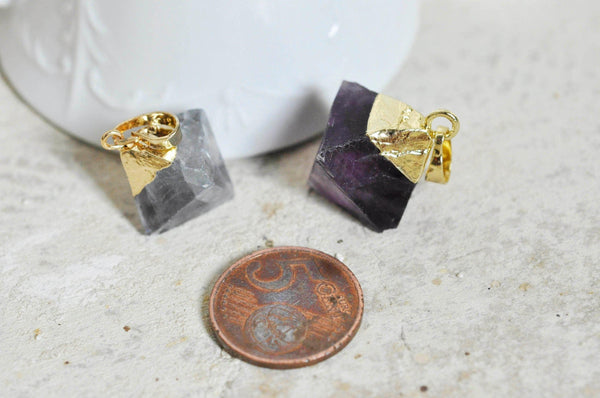 EP Pendentif fluorite,fluorite naturel, pierre brute, création bijoux, pendentif doré, creation bijoux, pierre naturelle, x1,G1516