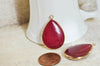 EP Pendentif goutte jade naturel bordeau doré 35mm G1349