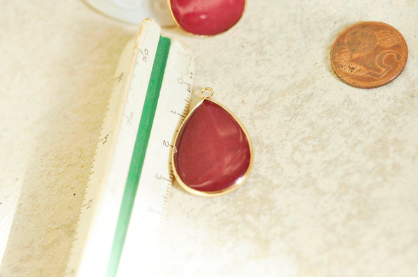 EP Pendentif goutte jade naturel bordeau doré 35mm G1349