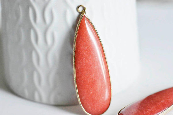EP Pendentif goutte jade rouge doré, fournitures créatives,pendentif jade, pendentif pierre,jade naturel, jade rouge,58mm-G1766