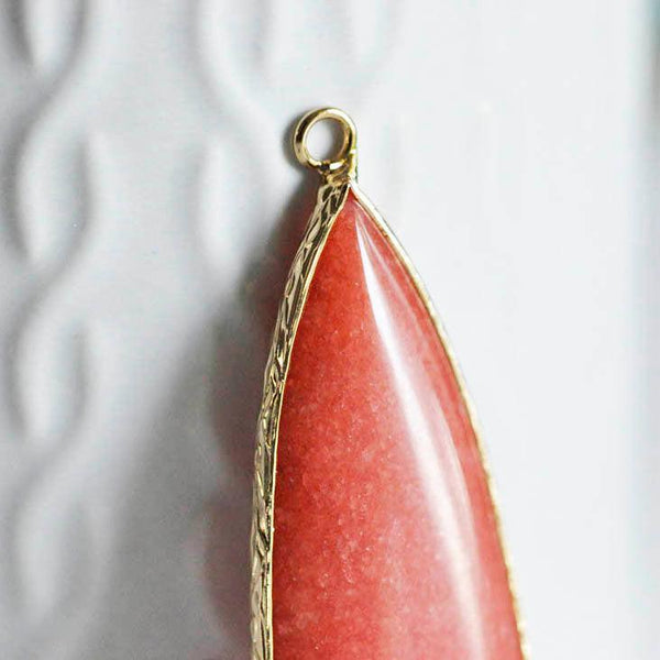 EP Pendentif goutte jade rouge doré, fournitures créatives,pendentif jade, pendentif pierre,jade naturel, jade rouge,58mm-G1766