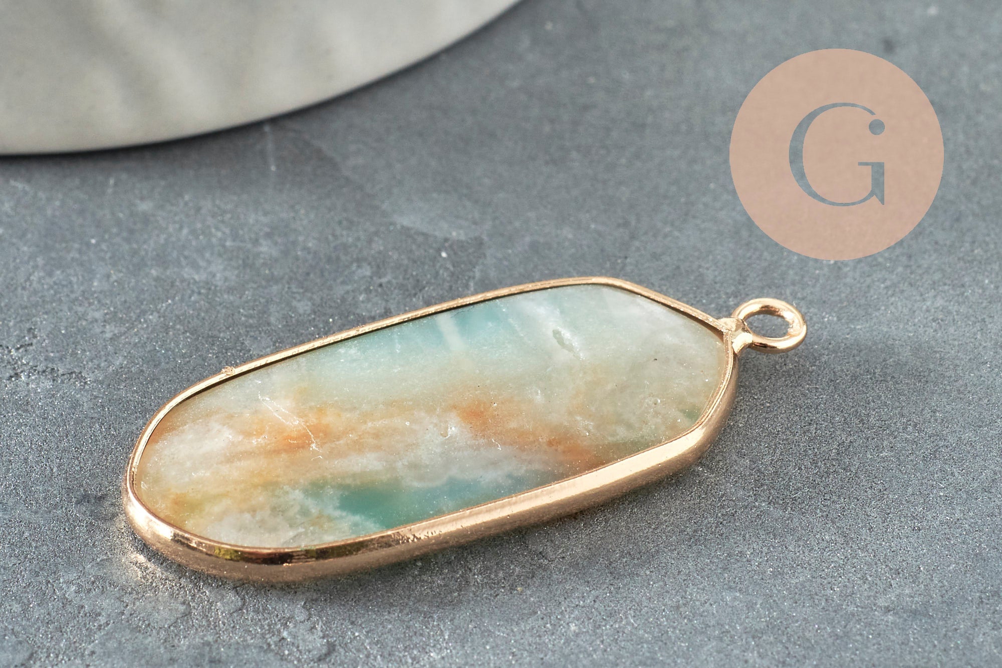EP-Pendentif hexagone amazonite naturelle laiton doré 37mm,Pendentif bijoux pierre pour création collier, x1 G5174