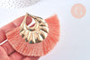 EP Pendentif large pompon fil rose corail support doré,pendentif en fil sur support doré, 85-92mm, x 2 G6838
