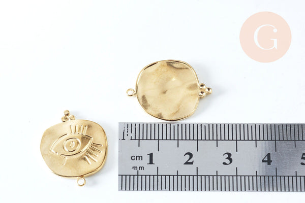EP-Pendentif médaille oeil acier doré inoxydable 22.5mm, un joli pendentif pour la création de bijoux DIY, x1 G6333
