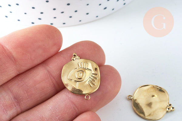 EP-Pendentif médaille oeil acier doré inoxydable 22.5mm, un joli pendentif pour la création de bijoux DIY, x1 G6333