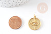 EP-Pendentif médaille ronde oeil laiton doré 18K texturé 22mm, x1 G4853