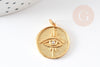 EP-Pendentif médaille ronde oeil laiton doré 18K texturé 22mm, x1 G4853