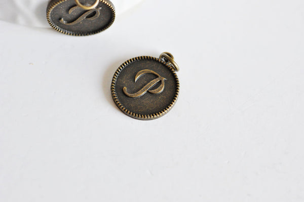 EP Pendentif médaille rondes initiale P, pendentif bronze, médaillon lettre, création bijoux,médaille lettre ,2.1cm-G1115 -