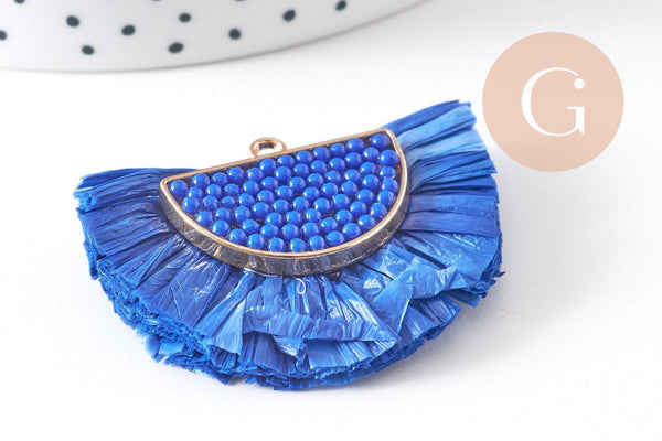 EP- Pendentif osier raphia bleu naturel 47mm, x2 (G3521)