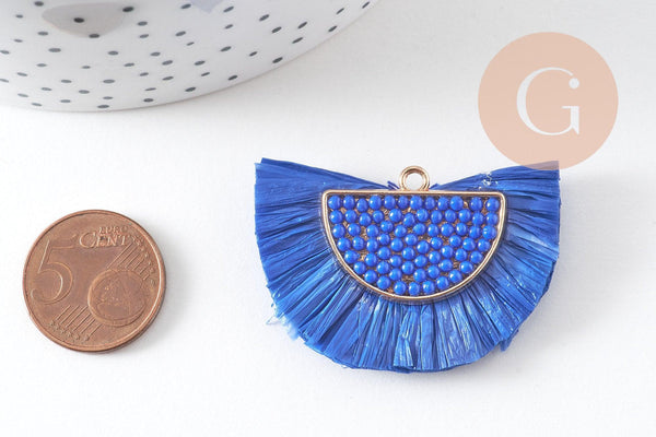 EP- Pendentif osier raphia bleu naturel 47mm, x2 (G3521)