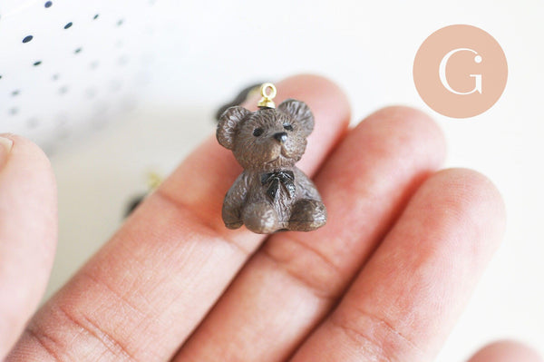 EP-Pendentif ourson laiton résine marron 21mm, x1 (G6236)