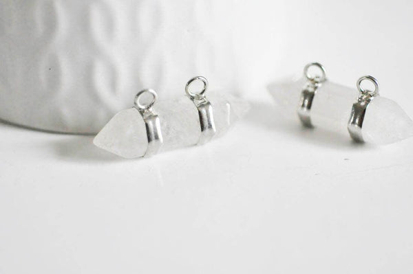 EP Pendentif pointe cristal argent double, pendentif pierre, support argenté, création bijoux, pierre naturelle, 32mm-G2303