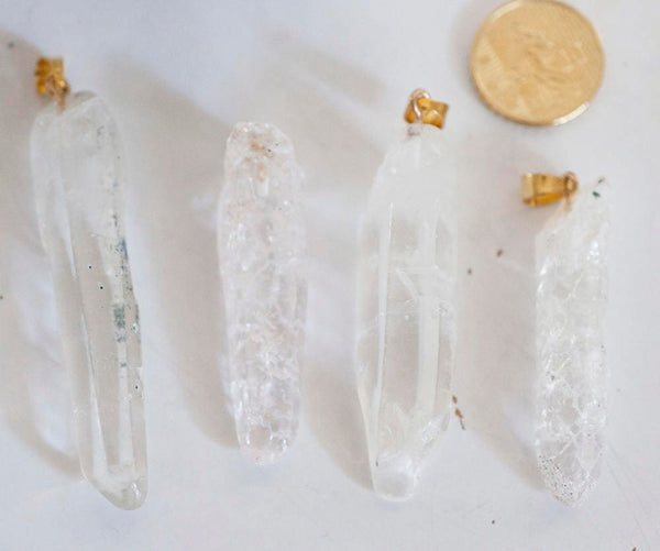 EP Pendentif pointe cristal craquelé transparent doré, fournitures créatives, pendentif pierre, cristal naturel, pendentif cristal,G2803