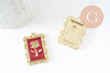 EP-Pendentif rectangle fleur rose émail rouge 27.5mm, x1 (G3713)