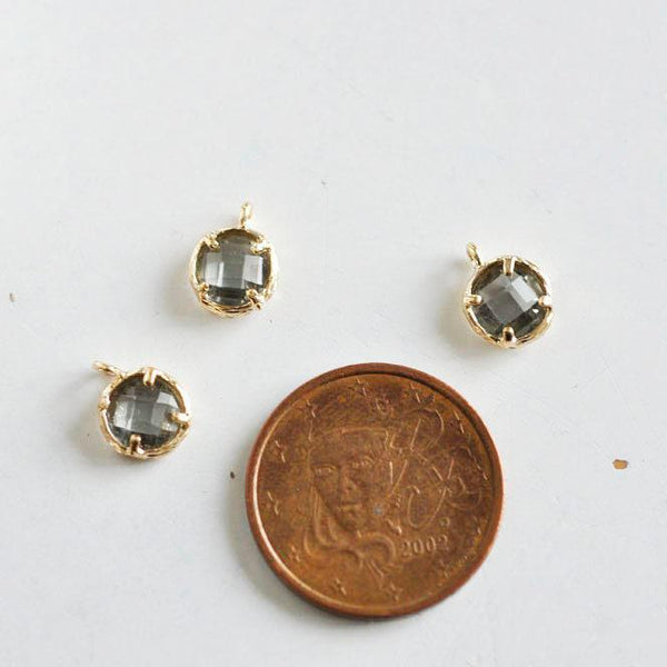 EP Pendentif rond doré 24 carats cristal gris 10mm, x1 G0968