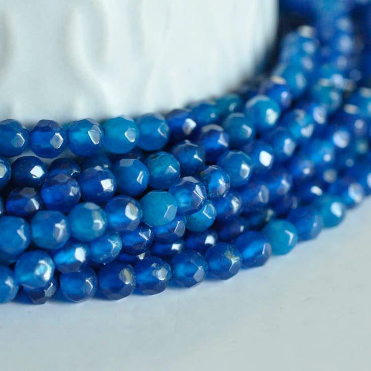 EP Perle agate bleue naturell facette 4mmx1 ,fil de 90 perles (G0719)