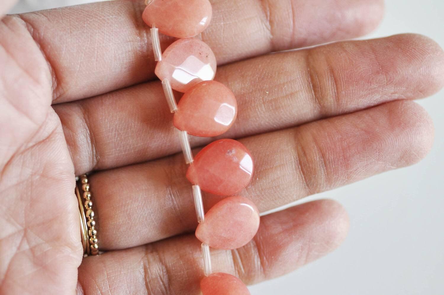 EP Perle goutte jadeite orange facetté,jadeite naturel,perle jadeite,perle pierre,pierre précieuse, 15mm,x5-G2096