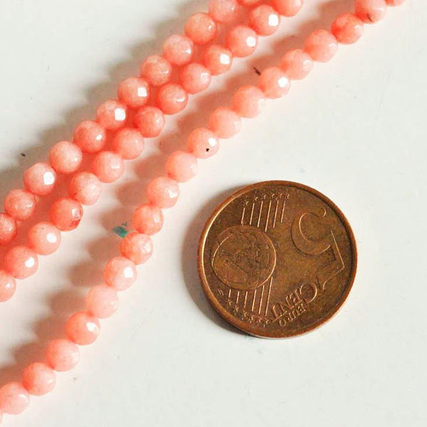 EP Perle jade rose corail naturel 4mm,fil de 91 perles (G3003)