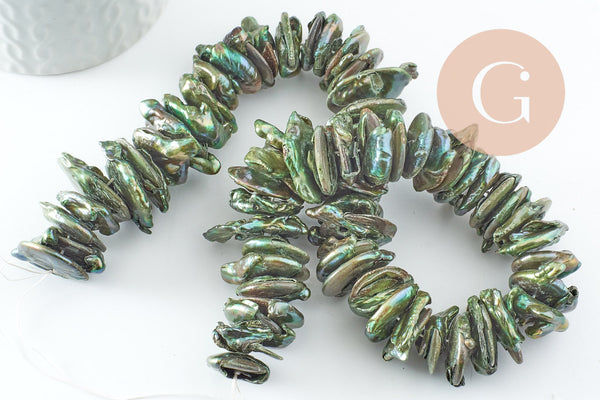 EP-Perle keshi naturelle noire 18-30mm, perle chips eau douce percé, x1 fil de 40cm (G9522)