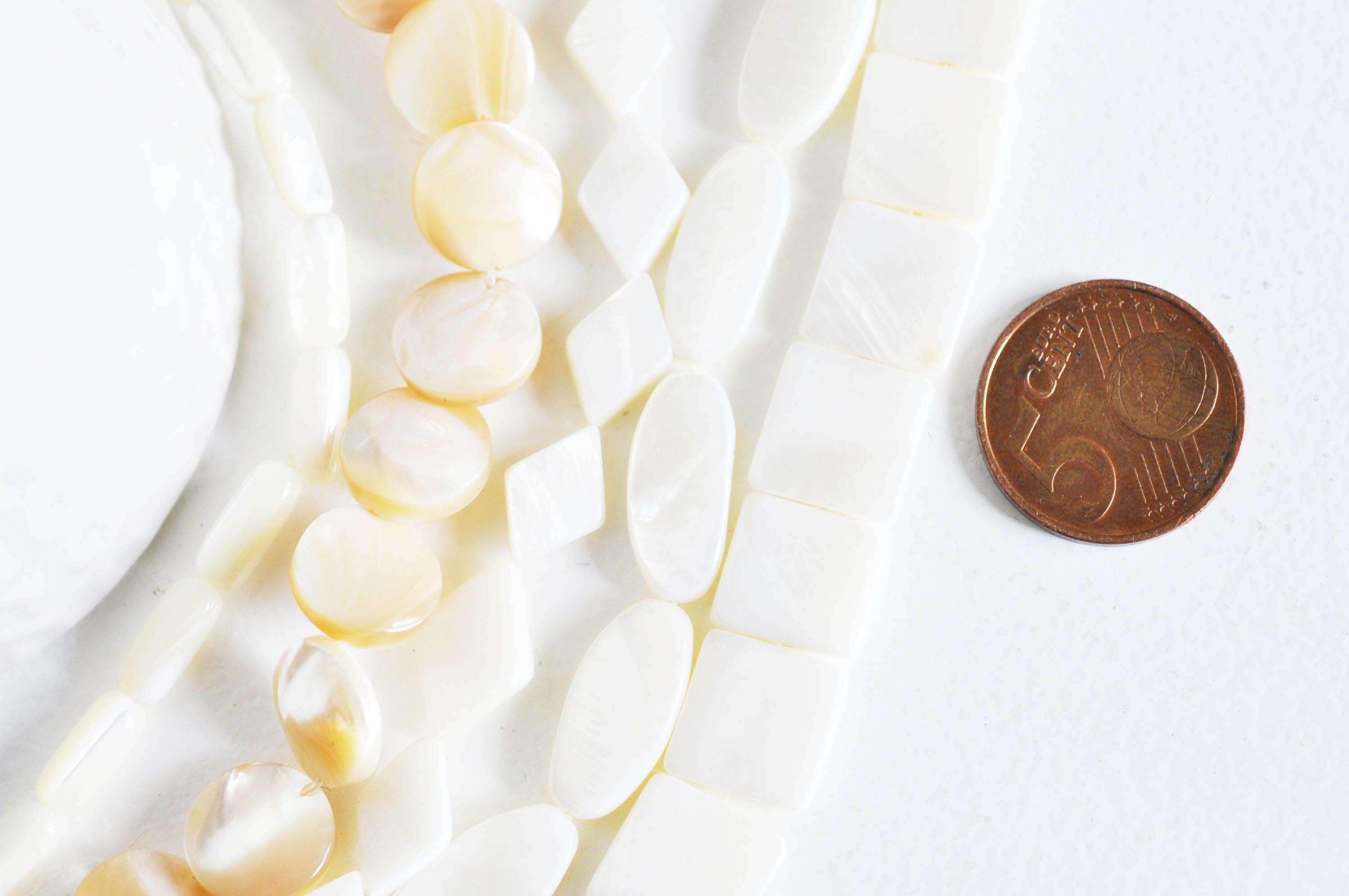 EP Perle nacre blanche naturelle ovale carrée disque tube,perle nacre naturelle,coquillage blanc,création bijoux,14mm,x 5,G1629