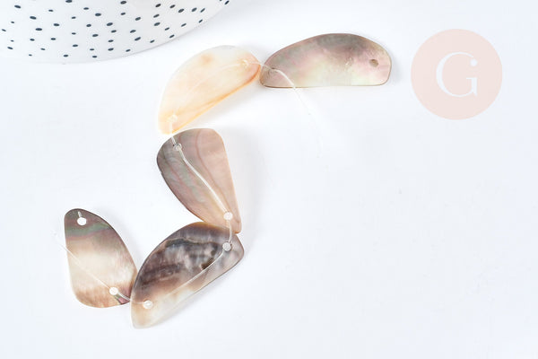 EP Perle ovale nacre marron naturelle, perle nacre carré,nacre naturelle, coquillage marron, 23-34mm,x5 G3829