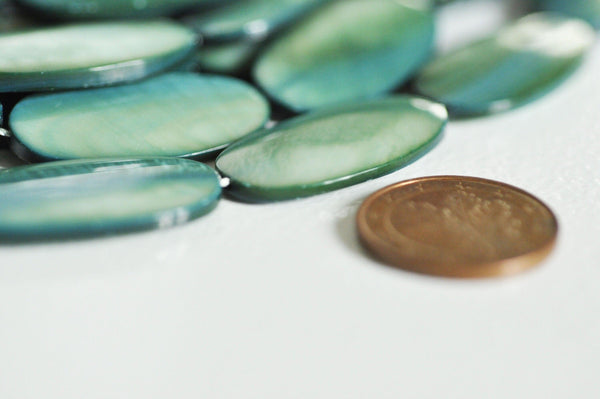 EP Perle ovale nacre verte naturelle, perle rectangulaire, coquillage teinté vert, 30mm, fil de 13-G1061