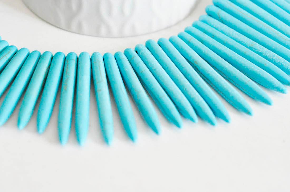 EP Perle pointe howlite turquoise de synthèse, x fil de 45 cm-G0045