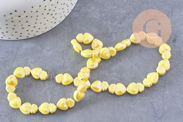 EP Perle porcelaine jaune coeur irisé 16mm, x20 (G3535)