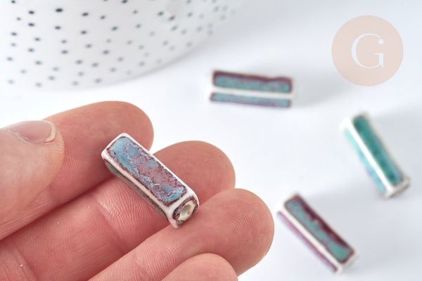 EP Perle porcelaine rectangle bleu clair 25~29mm,création bijoux céramique, x 5 G7480