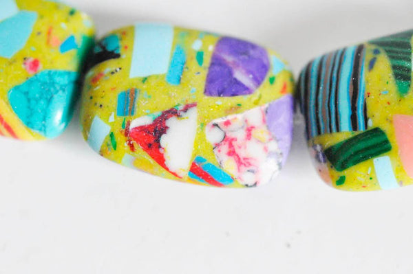 EP Perle resine rectangulaire multicolore 20x15mm, x1 fil de 18 perles,G2514