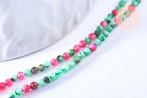 EP -Perle ronde rubis sur zoisite facetté 2mm, perle pierre naturelle, création bijou pierre naturelle,le fil de 39cm G6788