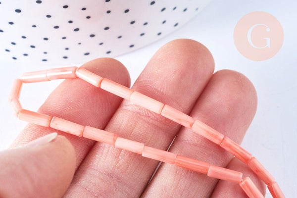 EP Perle tube bambou de mer rose, perle imitation corail pour fabrication bijoux en bambou de mer naturel, fil de 40cm G6591