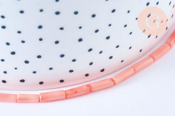 EP Perle tube bambou de mer rose, perle imitation corail pour fabrication bijoux en bambou de mer naturel, fil de 40cm G6591