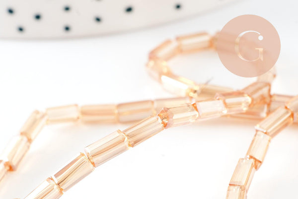 EP-Perles facette rectangulaire verre irisé beige, x1 fil de 80 perles G1501