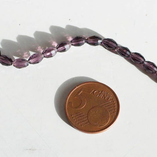 EP Perles facettées verre violet, fourniture créative,Perles verre, perle forme ovale, fabrication bijoux, grain de riz, cristal,fil de 70-G572