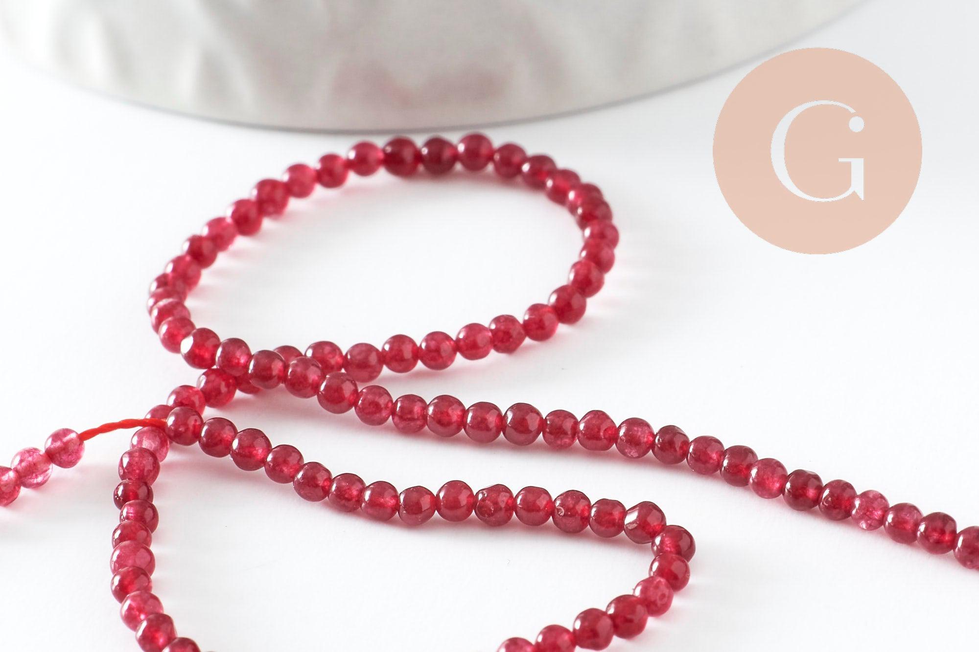 EP-Perles jade bordeau 2mm, jade naturel, perles bijoux,2mm,fil de 38 cm, x1 (G2001)