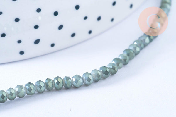 EP Perles toupies cristal bicolore vert irisé 3.5x2.5mm, perles bijoux, perle cristal,Perle verre facette,création bijoux, fil de 25cm G6753