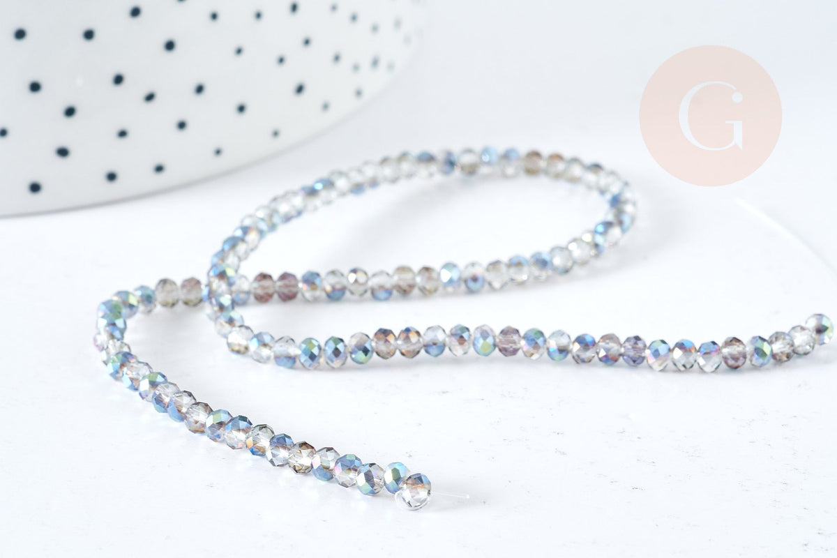 EP-Perles toupies cristal gris transparent irisé gris 3.5x2.5mm, perles bijoux, perle cristal,Perle verre facette, fil 25.4cm G8594
