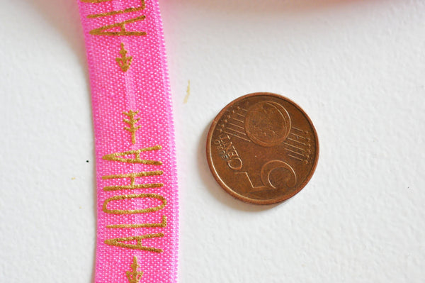 EP Ruban élastique rose or ALOHA EFJF, fabrication bijoux,bracelet EVJF,ruban mariage,scrapbooking,16mm, longueur 1 mètre-G874
